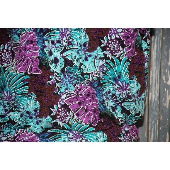 Lori Michaels Colorful Palm Print Top Blouse Size S Crop Short Sleeve Elastic Wa - Picture 4 of 10